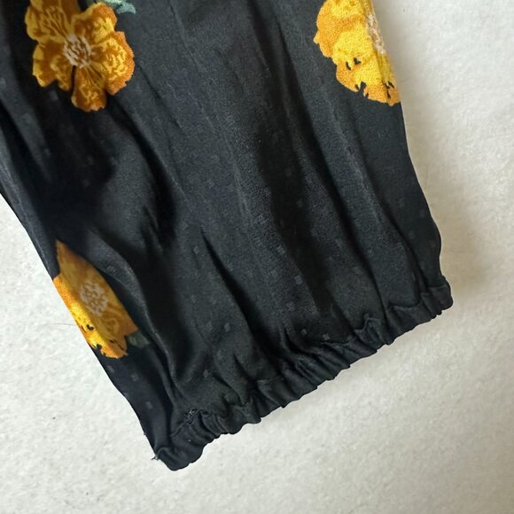 MADEWELL Black Floral Bubble-Sleeve Wrap Blouse Top "Floating Florets" Sz M - Picture 2 of 6